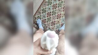 Guy with nice socks fuck his toy and cumming inside