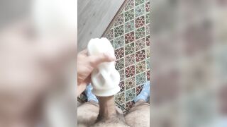 Guy with nice socks fuck his toy and cumming inside