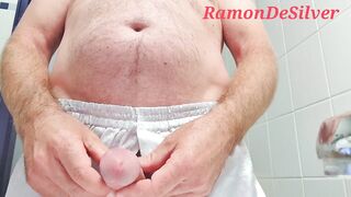 Master Ramon's short warm up massage in sexy silver satin shorts - 6 image