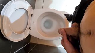 Horny man piss in the public toilet of shopping mall and play with dick 4K - 3 image