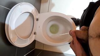 Horny man piss in the public toilet of shopping mall and play with dick 4K - 4 image