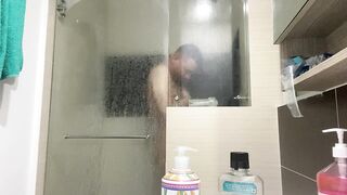 latino takes a shower and uses his toy - 6 image