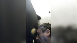 Messy sloppy blowjob on young gloryhole visitor from the always busy cocksucker. - 6 image