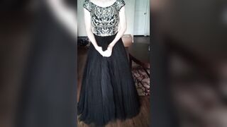 Girl's pretty homecoming gown shown off and cummed in - 10 image