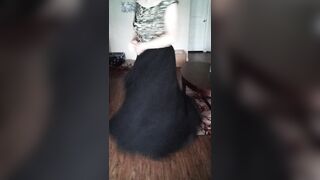 Girl's pretty homecoming gown shown off and cummed in - 2 image