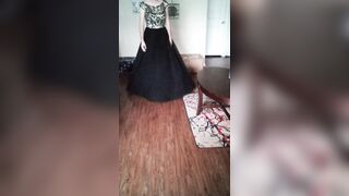 Girl's pretty homecoming gown shown off and cummed in - 3 image
