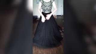 Girl's pretty homecoming gown shown off and cummed in - 4 image