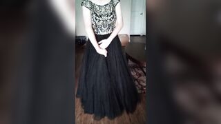 Girl's pretty homecoming gown shown off and cummed in - 5 image