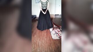 Girl's pretty homecoming gown shown off and cummed in - 7 image
