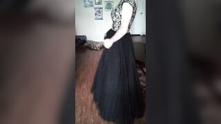 Girl's pretty homecoming gown shown off and cummed in - 9 image
