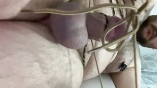 Cock and nipple bondage in the bath with hands free cumshot at the end - 8 image