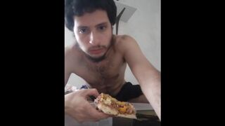 Watch my belly get stuffed on with large pizza - 1 image