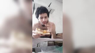 Watch my belly get stuffed on with large pizza - 5 image