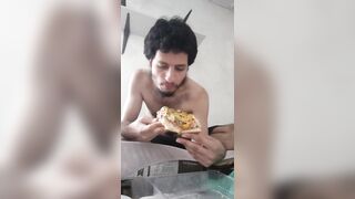 Watch my belly get stuffed on with large pizza - 8 image
