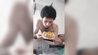 Watch my belly get stuffed on with large pizza - 9 image