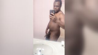 Black man playing with his creamy cock - 2 image
