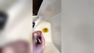 Pee with masturbation and cumshot in urinal