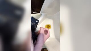 Pee with masturbation and cumshot in urinal