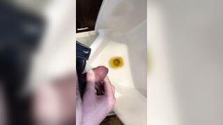 Pee with masturbation and cumshot in urinal