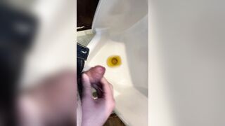 Pee with masturbation and cumshot in urinal