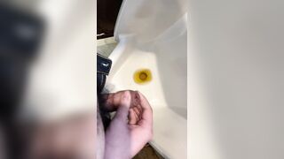 Pee with masturbation and cumshot in urinal