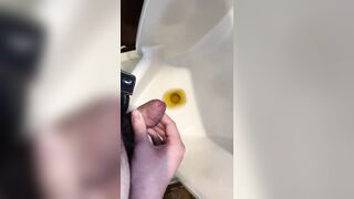 Pee with masturbation and cumshot in urinal