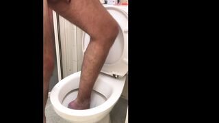 Foot in toilet and flush my foot (feet in toilet) (barefoot in toilet) - 1 image