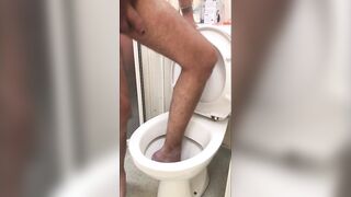 Foot in toilet and flush my foot (feet in toilet) (barefoot in toilet) - 2 image
