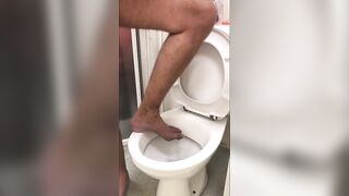 Foot in toilet and flush my foot (feet in toilet) (barefoot in toilet) - 4 image