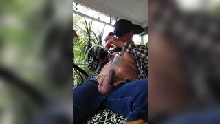 Cowboy dad pumps cock,and nips sitting on back porch - 6 image