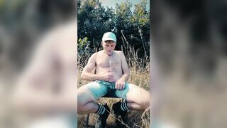 Scallyoscar piss drinking and soaking ripped denim shorts outdoor - 3 image
