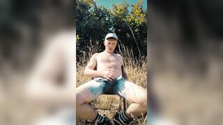 Scallyoscar piss drinking and soaking ripped denim shorts outdoor - 5 image