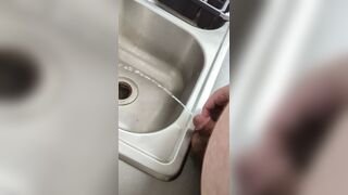 Chubby cub pissing in the sink - 1 image