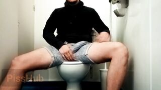 Almost Caught! Hung muscle wank in toilet - 2 image