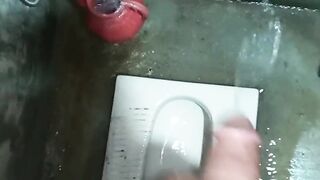 Pakistani guy in bathroom pissing stylish enjoy big cock handjob - 2 image