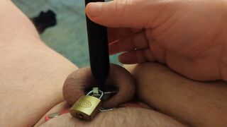 Vibrating sound while wearing Castrate Deepthroat Cage