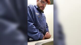 Blue collar worker strokes cock on the clock - 10 image