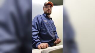 Blue collar worker strokes cock on the clock - 3 image