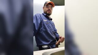 Blue collar worker strokes cock on the clock - 4 image