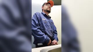 Blue collar worker strokes cock on the clock - 5 image