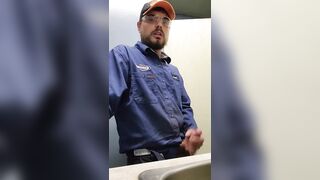 Blue collar worker strokes cock on the clock - 7 image
