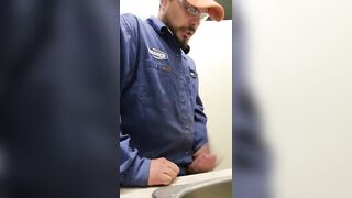 Blue collar worker strokes cock on the clock - 9 image