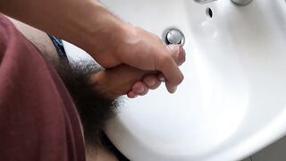 Wanking hairy cock in bathroom and cumming - 10 image