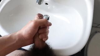 Wanking hairy cock in bathroom and cumming - 4 image