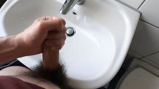 Wanking hairy cock in bathroom and cumming - 6 image