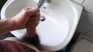 Wanking hairy cock in bathroom and cumming - 7 image