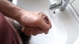 Wanking hairy cock in bathroom and cumming - 8 image