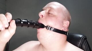 Deepthroating an 18 inch dildo with mouth gag ring - 2 image
