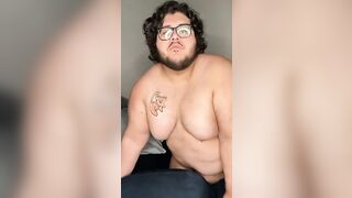 Chubby boy plays with his big tits - 2 image