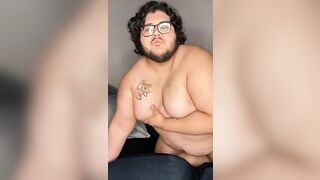 Chubby boy plays with his big tits - 4 image